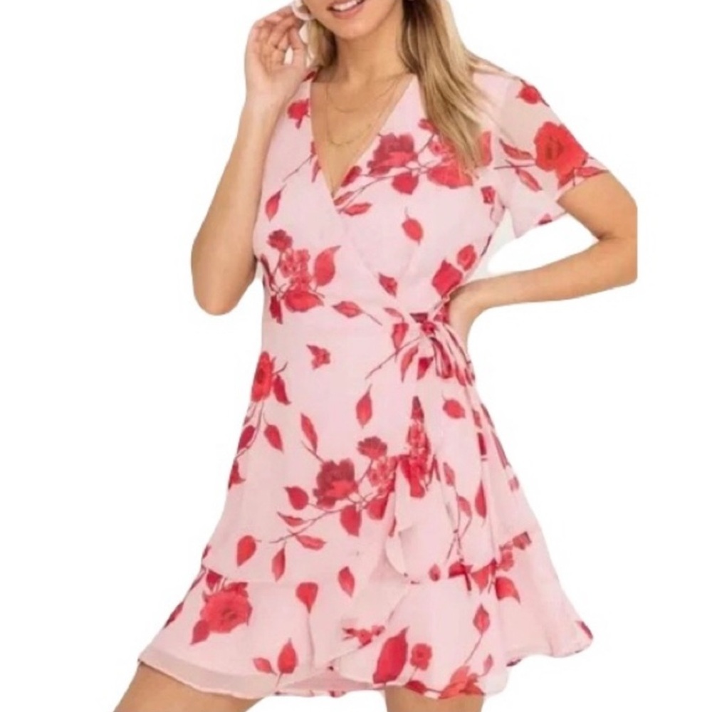 Floral Wrap Dress in Pink and Red